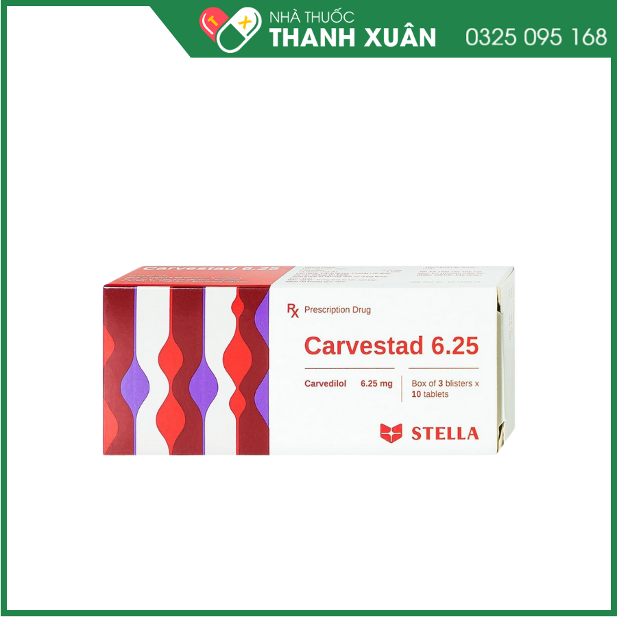 Carvestad 6.25  điều trị tăng huyết áp, đau thắt ngực